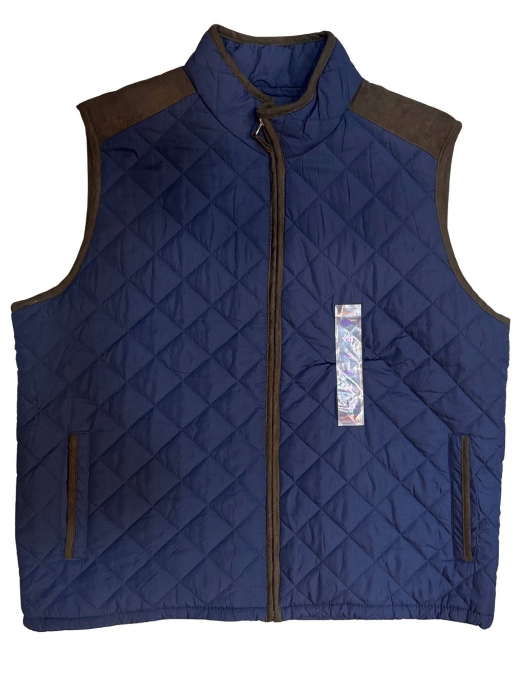 Coleman Quilted Navy Blue Vest with Brown Trim NEW Retails $80